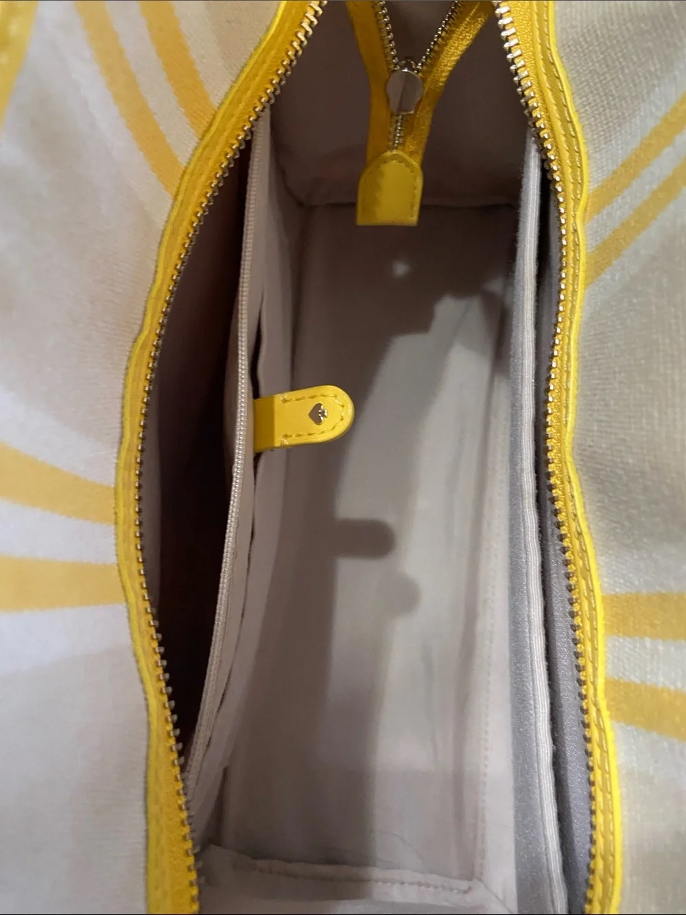 kate spade Yellow and Cream Striped Canvas Tote with Heart Charm